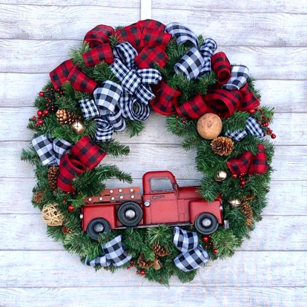 Röd lastbil julkrans fönster ytterdörr dekoration vägghängande för jul dekoration rekvisita 50cm