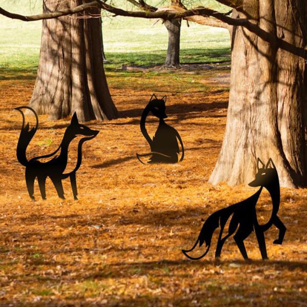 Metal Foxs Garden Stake 3D Animal Shape Yard Art Skulpturer för hemträdgårdsinredning CF2