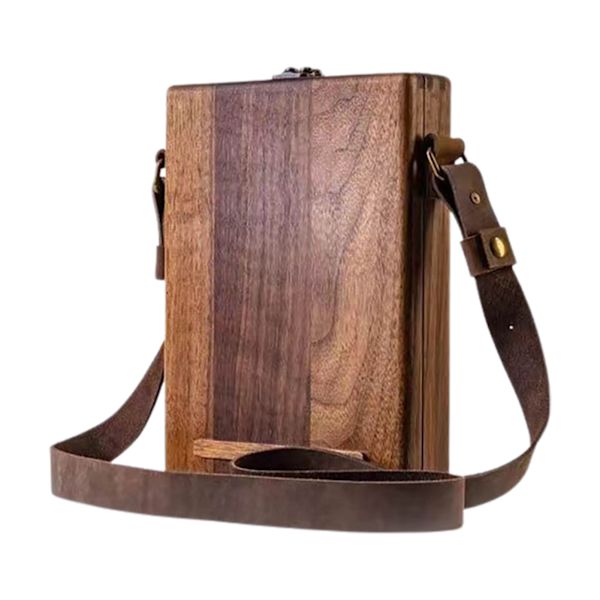 Writers Messenger Wood Box Portfölj Stil Crossbody Postman Bag Handgjord trä Penna Pensel Förvaring Crossbody Bag Wood Color