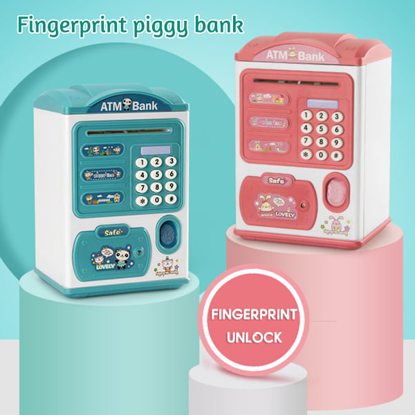 Simulering Fingeravtryck Lösenord Piggys Bank Snygg lättviktsmyntbank för myntsnacks Pengar Blue
