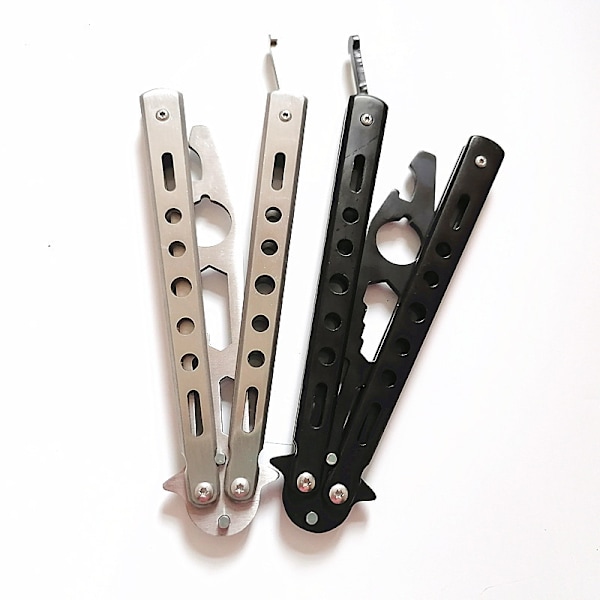 Butterfly Knives Style Flasköppnare Metal Practice Trainer BBQ Tool Vikbar Camping Vandring Grill Picknickredskap Silver
