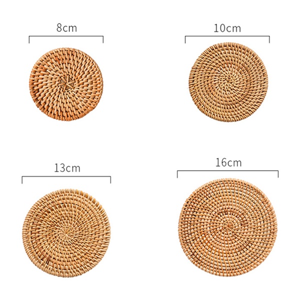 Rund flätad bordsunderlägg Halkfri, värmebeständig tvättbar naturlig vävunderlägg 8cm