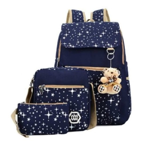 3 uppsättningar axelväska för tjejer Bear Enkel mode skolväska Set för shoppingresor Blue