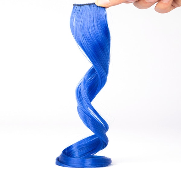 Färgglada klipp på hårförlängningsstycke Lång lockig peruk Högtemperaturtråd Modefest Highlight Syntet hårstycke Crystal Blue