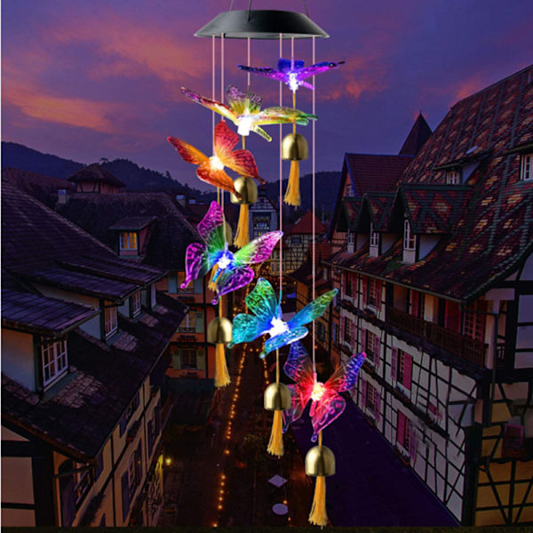 Solar Wind Chime Färgskiftande Wind Chimes Vattentät hängande dekoration för Hem Graden Office C
