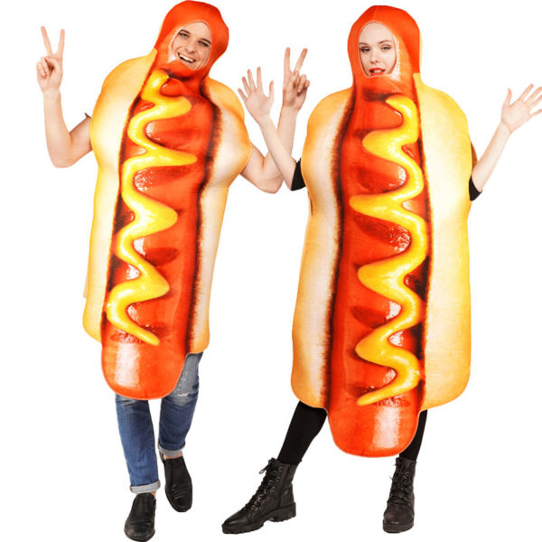 Rolig Hot Dog Cosplay Jumpsuit Halloween Spoof Party Rollspel Kostym För Kvinnor Män FF346