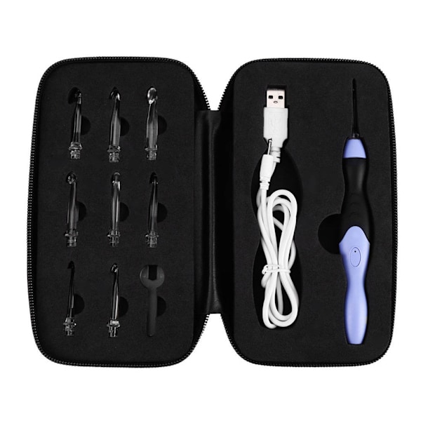 9-i-1 USB LED Light Up Lila Virknålar Stickor Set Vävverktygssats Black
