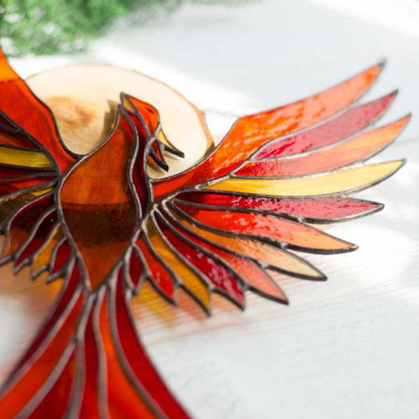 Phoenix Bird Suncatcher trädgårdsdekoration för utomhus handgjord harts flygande djur hängande hänge för hem A