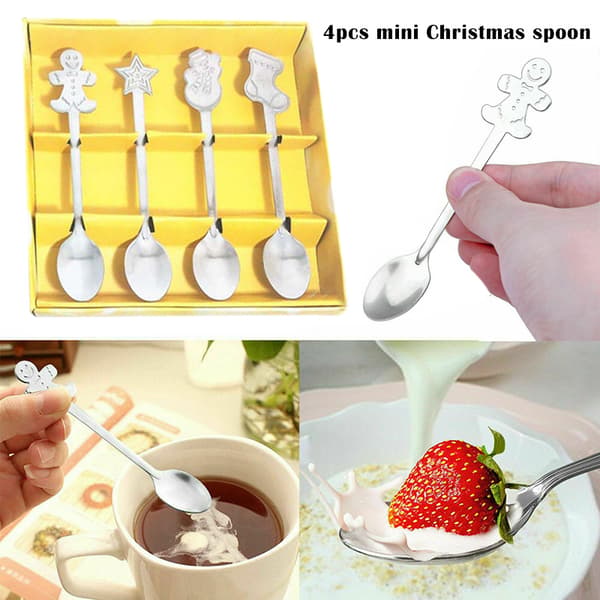 4st Mini jul rostfritt stål kaffe te barn sked tesked porslin