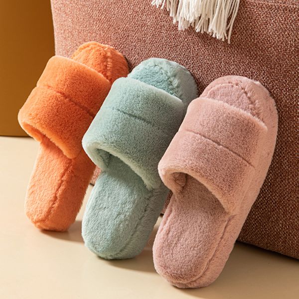 Lyxiga mjuka pälstofflor för kvinnor Mode inomhusskor med tjocka sulor grå 25.5cm