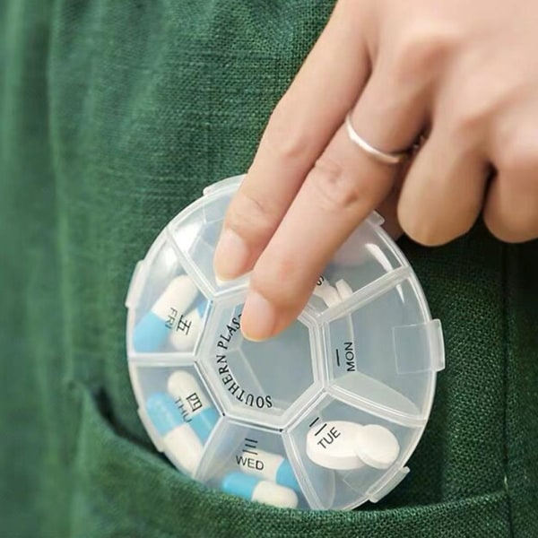 7 Case Case Mini Medicin Organizer Tablett Dispenser Splitters Violet