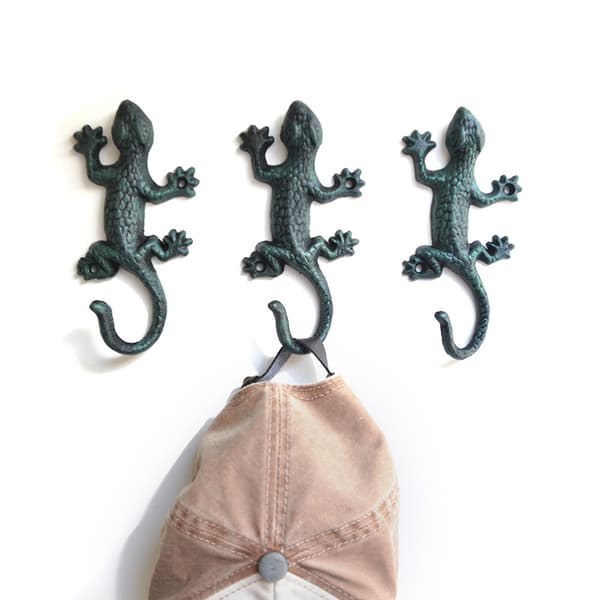 Smidesjärn Gecko Krok Multifunktion Väggmonterade Rustika Krokar För Hem Vardagsrum Trädgårdsdekoration 3pcs