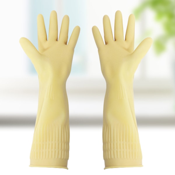 Långa Handskar Gummihandskar för Diskning Rengöring Hushåll Kök med eElastiska Manschetter beige L (Palm length> 8.5cm)
