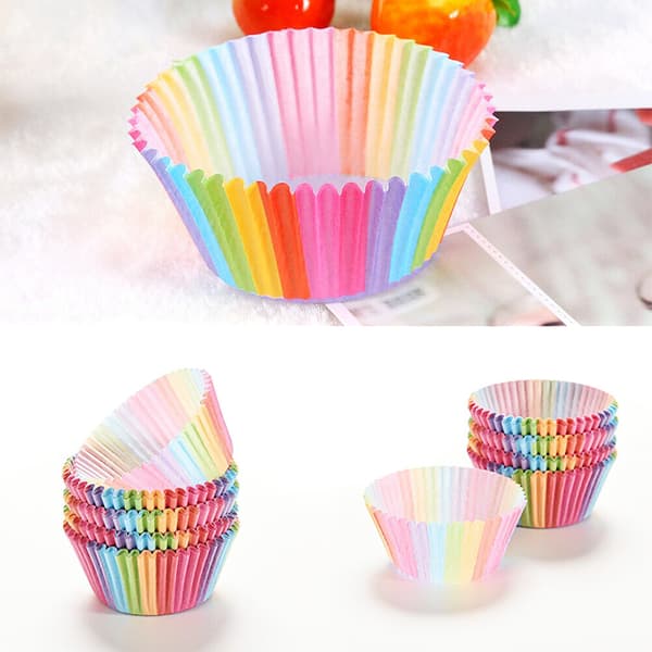 100 st Rainbow Paper Cake Cupcake Liners Bakning Muffin Cup Case För Köksfest