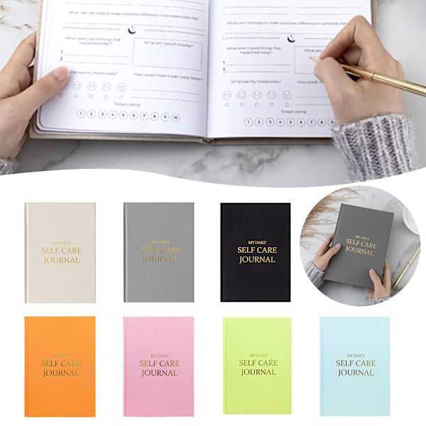 A5 Daily Self Care Journal med guldfolie Enkel stil kakel anteckningsbok present till vänner familj Grey