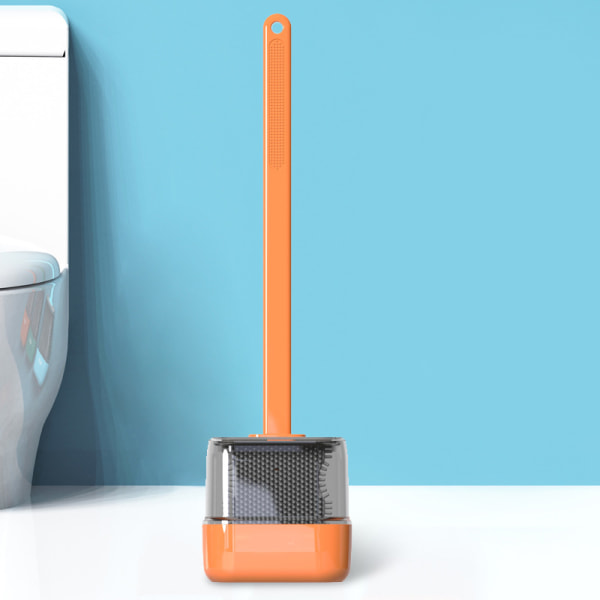 Långt skaft toalettborste med dräneringshållare Mjukt lim Borst Rengöringsborste för badrum flytande/placering Orange