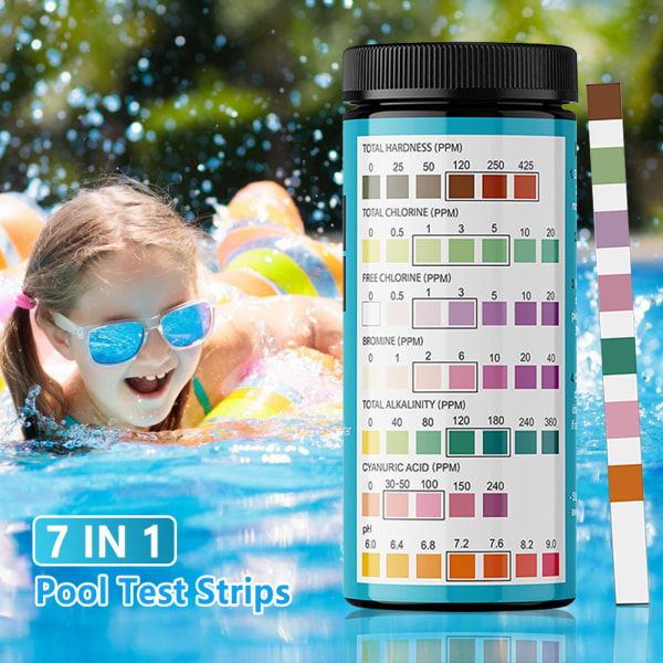 7 i 1 100 st Pool Test Strips Multi-Purpose Exakt testpapper för Spa Hot Tub