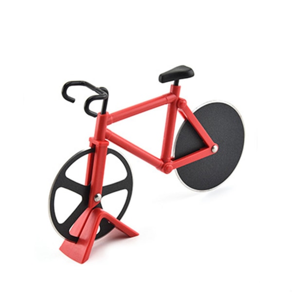 Pizzaskärare i rostfritt stål 2-hjulig cykelform pizzaskärare Pizzaverktygscykel rund pizzaskärare Red