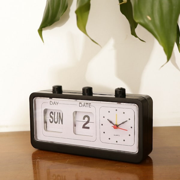 Retro kalender flip klocka sängkant fyrkantig klocka med 3 tryckknappar hushåll White