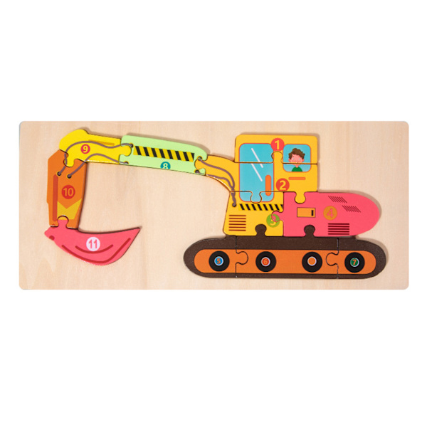 3D Kreativitet Fordon Pussel Leksak Hand-öga-koordination Sticksåg Leksaker för hus Excavator