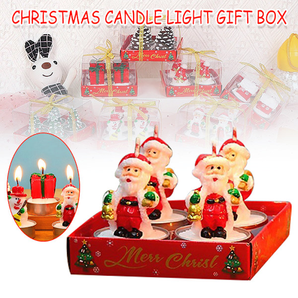 Set 4 st Jultema Festivalprydnad Dekorativ 3D tecknad tecknad ljus Heminredning Present till vänner Snowman