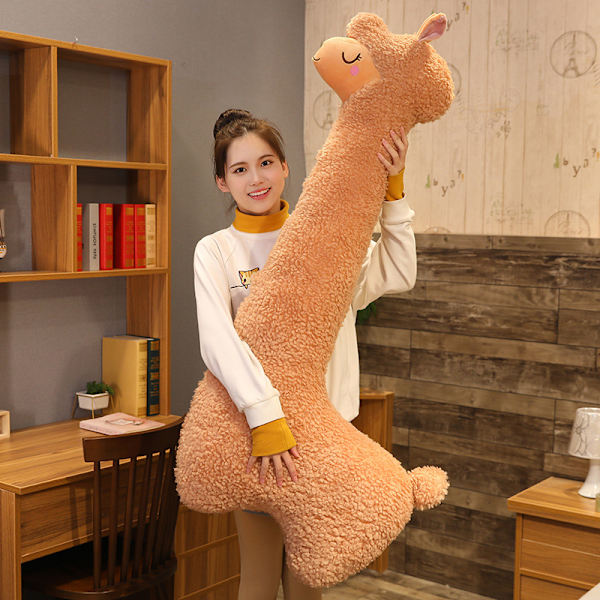 Söt Alpacka Gosedjur Stora Kramkudde kroppskudde leksaksdjur Prydnadskudde Leksaker Presenter brun 75cm
