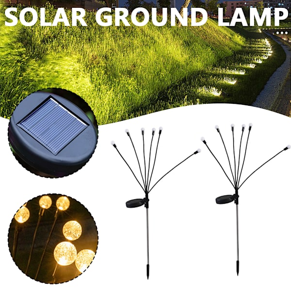Soldriven marklampa med 6 huvuden Vattentät trädgårdsdekorativa lampor för uteplatser Warm White