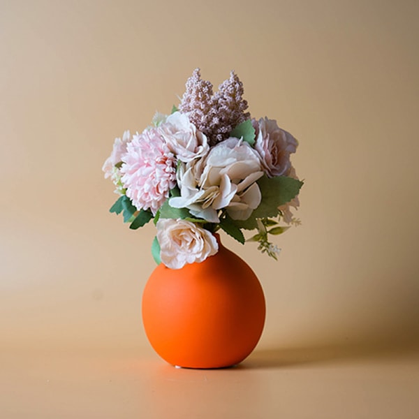 Nordisk keramikvas Morandi Färg Enkel konst Blomkruka dekoration med liten flaskhals för hemmatorkade växter Yellow S