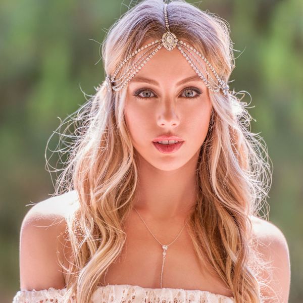 Fashion Crystal Head Chain Elegant Multi-Layer Bride bröllopshåraccessoarer Gold