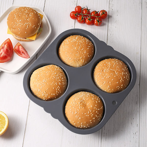 4/6 Grid Silikon Hamburger Bull Pan Non-Stick Bread Loaf Pan Mould för DIY-burgare 4 Holes