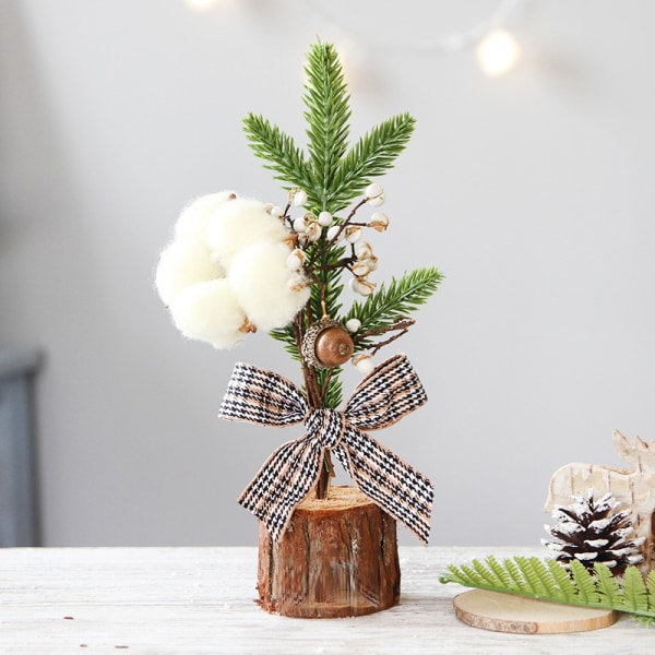 Mini julgran konstgjord Vacker miniatyr juldekoration för hem kök Desktop Cotton