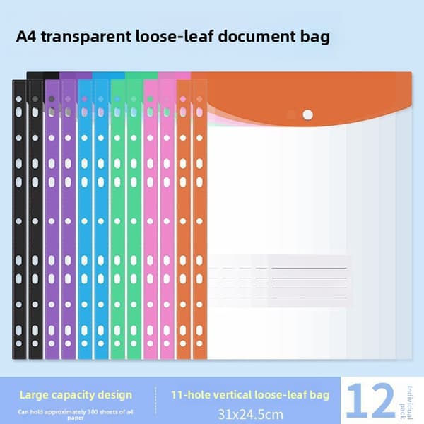 11 håls expanderbara pärmmappar för 2/3/4 ringars dokumentficka plastkuvert pärmficka för skola kontor vertikal typ 6pcs