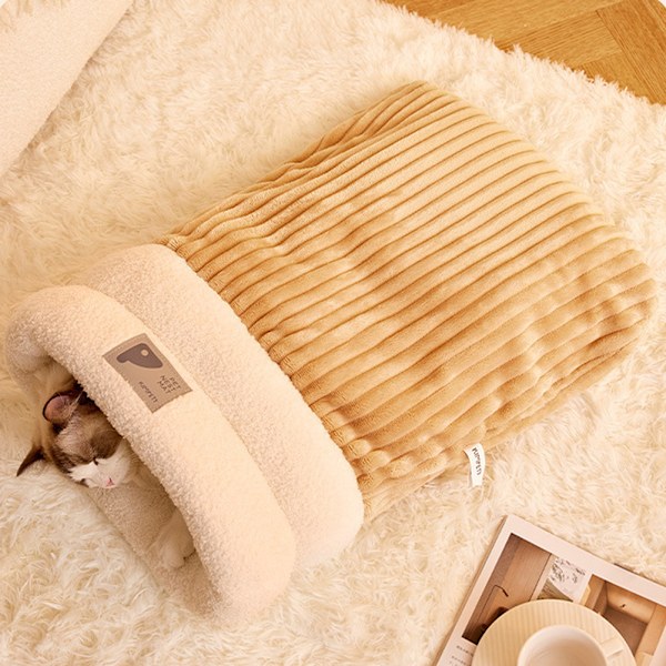 Vintersovsäck för Katt, Mysig Plush Varm Kattpåse Super Mjuk Tjock Husdjurs Skydd för inomhus Brown M