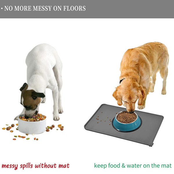 Vattentät fodermatta för sällskapsdjur för hundar Katt Halkfri hund bordstablett Tvättbar matskål i silikonunderlag Black