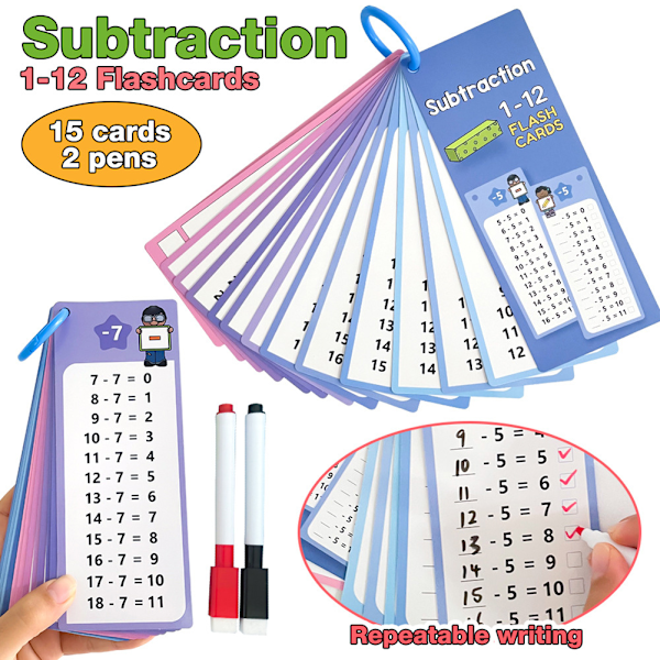 Matte-flashkort för barn 1-12 Addition/Subtraktion/Multiplikation/Division Tabellkort Barnets matematiska färdighetsutvecklingsmaterial C