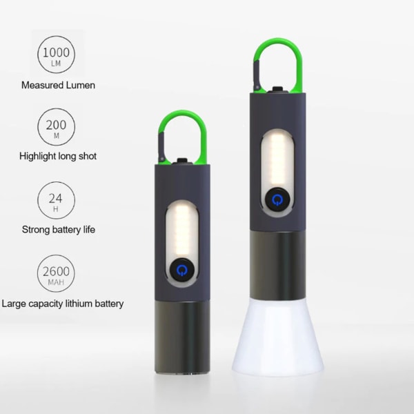 Uppladdningsbar LED-ficklampa med krok-nödfackla för campingvandring GT-10 (1800mAh)
