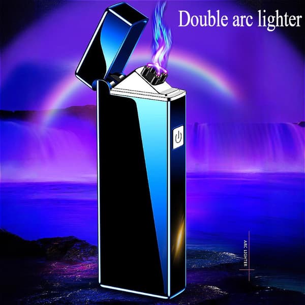 Genopladelig Elektrisk Lighter – Vindtæt Dobbelt Bue Plasma Brænder USB Lighter til Cigarer, Perfekt Gave til Far Blue Ice