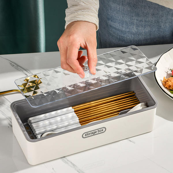 Förvaringslåda för tömning av ätpinnar med lock Multipurpose organizer White