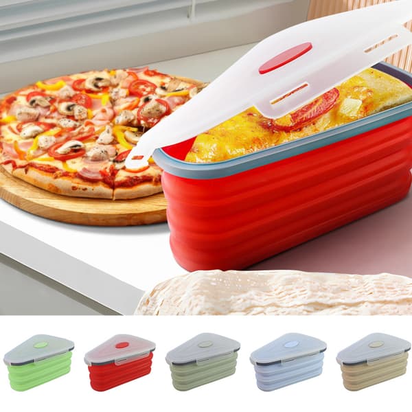 Vikbara stora trianglar Silikonpizzabehållare Återanvändbar överbliven pizzasmörgås Crisper For Ris Pasta Red