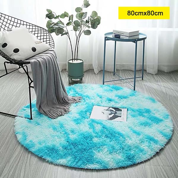 Fläckig Tie-dye Gradient Matta Vardagsrum Soffbordsmatta Långt hår Runt hel sovrumsfilt Blue 80cmx80cm