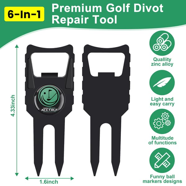 6-i-1 Golfs Divot Tool 2-delat set Slitstark flasköppnare Golfs Tool Golfs Tillbehör 2PCs