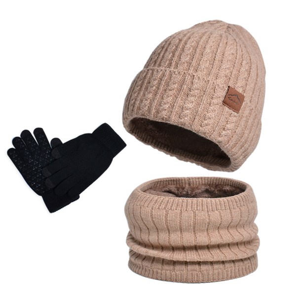 Stickad mössa för herr Halsdukshandskar Tredelat set Comfy Keep Warm Kalltät mössa för vintern Dagligt slit Kaki Three piece Set