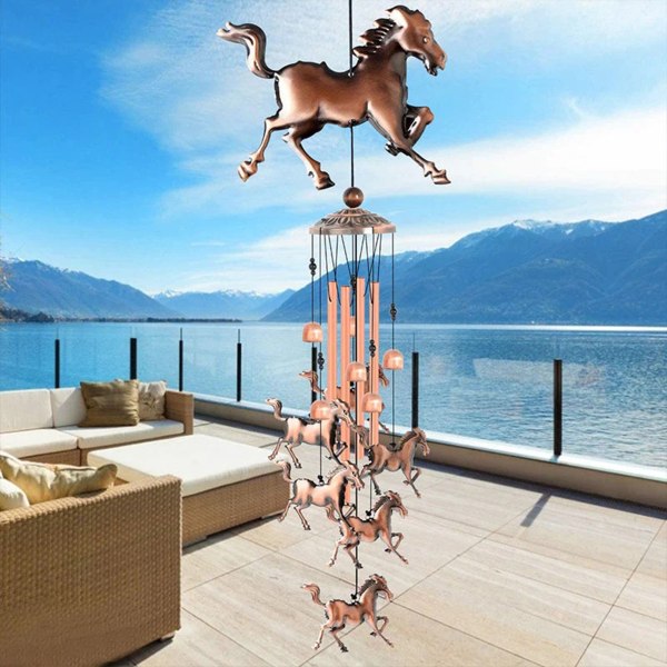 Retro brons Häst Windchime personliga aluminiumrör Bell hänge för trädgård