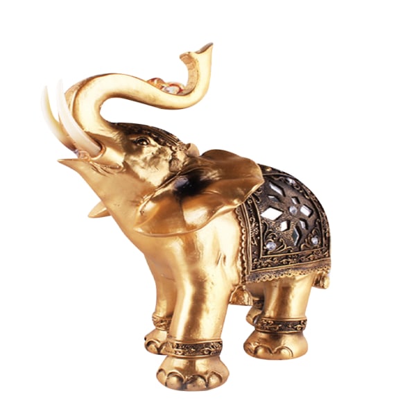 Golden Elephant Resin Staty Elegant Facing Uppåt Figurine Lucky Wealth Heminredning S