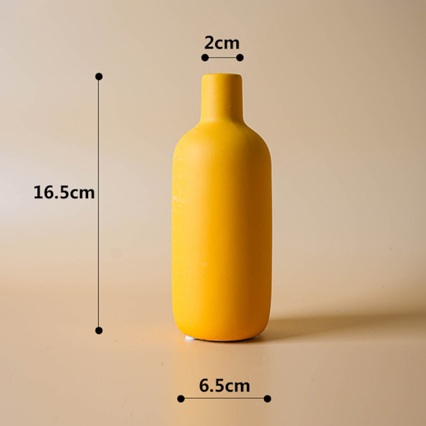 Nordisk keramikvas Morandi Färg Enkel konst Blomkruka dekoration med liten flaskhals för hemmatorkade växter Yellow S