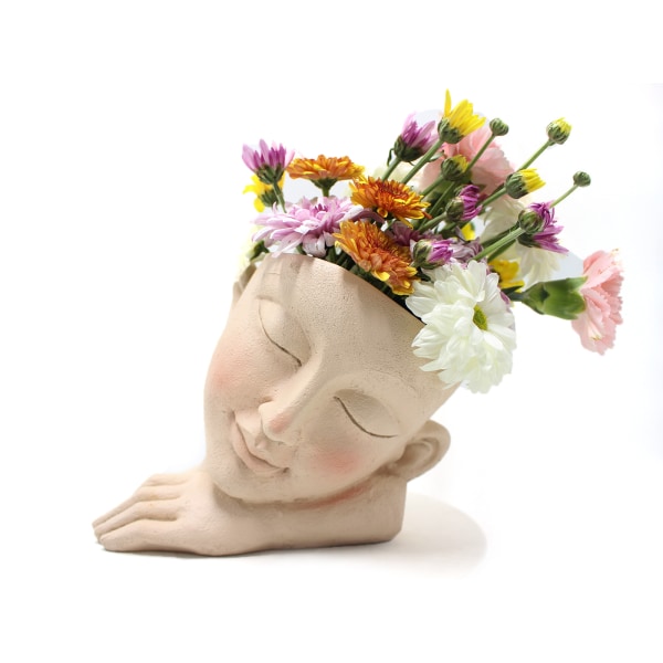 Simulering Människoansikte Blomkruka Multipurpose Resin Succulent Planter Creative Desktop Ornament För Hemträdgård