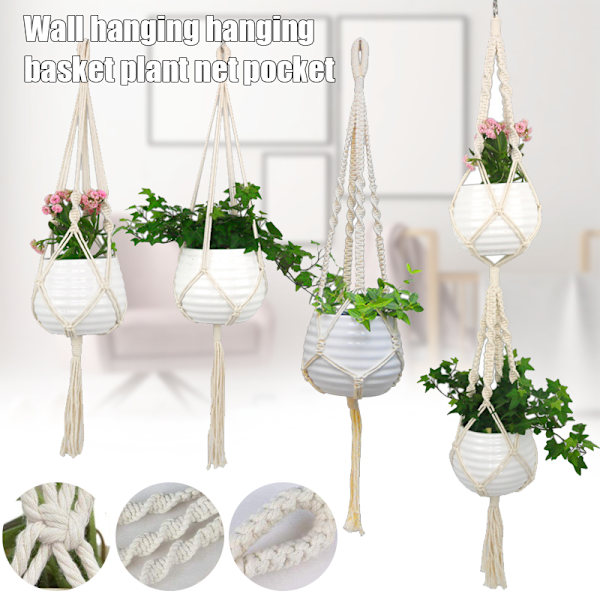 Macrame Växthängare Inomhus Utomhus hängande växthållare Hängande planteringsställ Blomkrukor för dekorationer 90cm