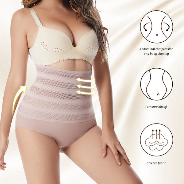 Dam Shapewear Hög Midja Trosor Sömlösa Magkontroll Kalsonger Underkläder 2pcs Skin Color  XL