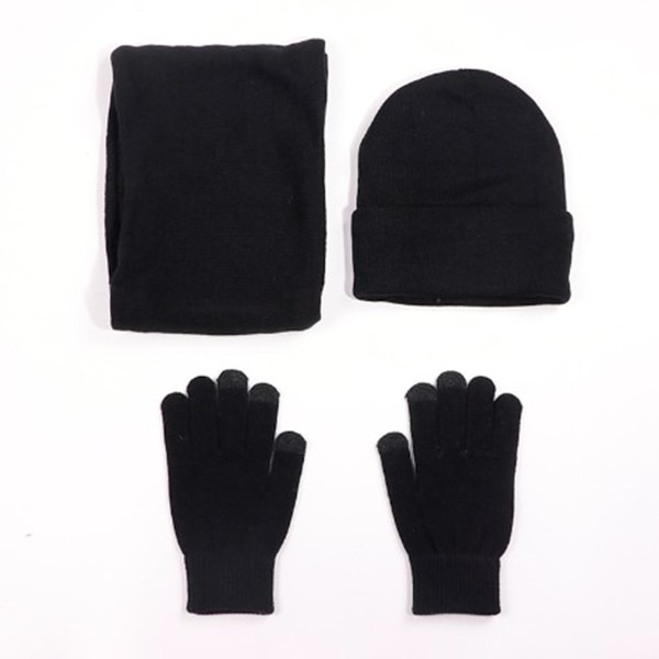 Vinter varm mössa Halsdukshandskar set Unisex vinter varm stickad mössa Halshandske för män kvinnor Black Without Label Three piece Suit