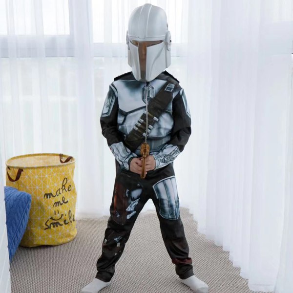 Child The Mandalorian Cosplay Kostym Med Jumpsuit Kappa Halloween-tema Fest Rollspel Kläder Plastic mask S